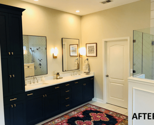 After photos of lavatory cabinets and beautiful lignting -Johnson