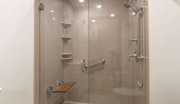 Davis onyx shower with adjustable shower head and safety seat