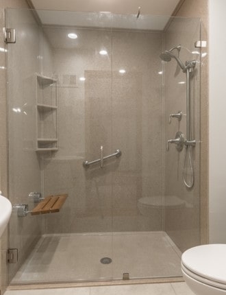 Onyx caramel barrier free shower davis bathroom remodel