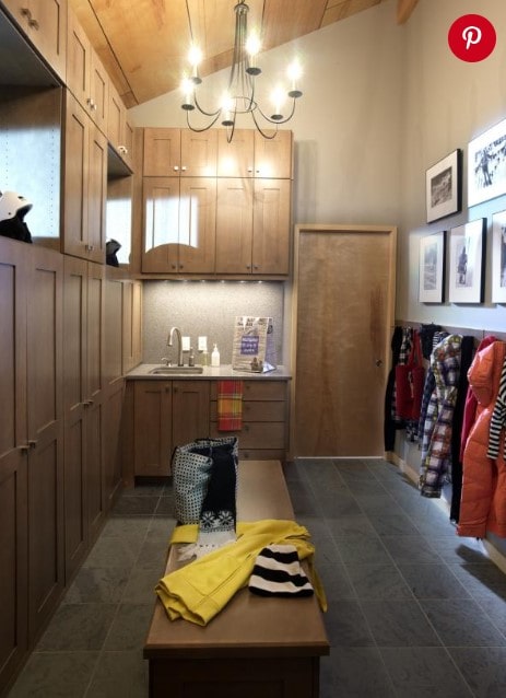 Natural mudroom with seating