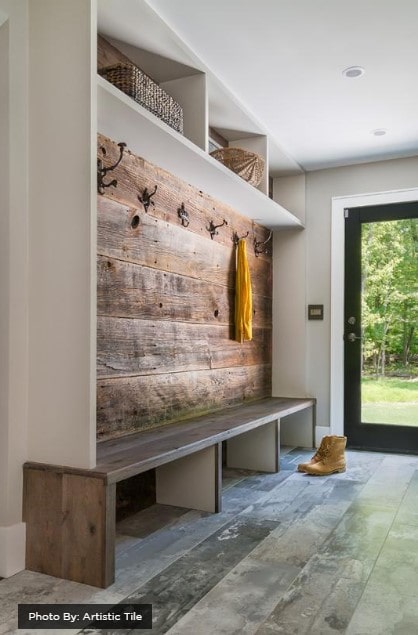 Mudroom with cabin feel