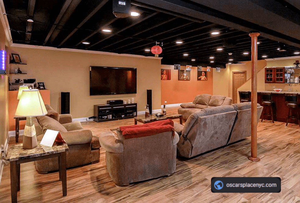 open ceiling black with rafters