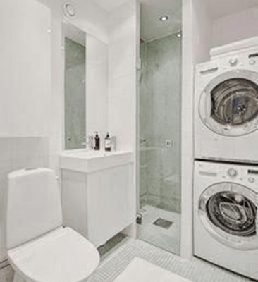 shower space, washer and dryer