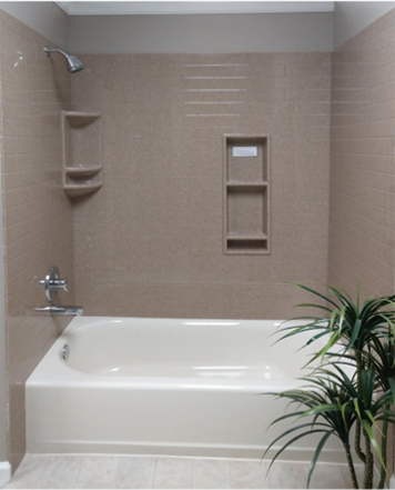 Simple Onyx tub and surround solution with caddy and niche