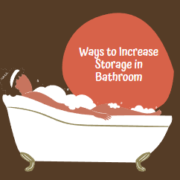 A woman standing beside a bathtub in a modern bathroom, smiling and gesturing towards various storage solutions. The text overlay reads 'How to Increase Storage Space in Your Bathroom,' highlighting practical tips and ideas for maximizing storage in small spaces.