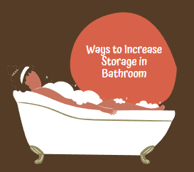 A woman standing beside a bathtub in a modern bathroom, smiling and gesturing towards various storage solutions. The text overlay reads 'How to Increase Storage Space in Your Bathroom,' highlighting practical tips and ideas for maximizing storage in small spaces.